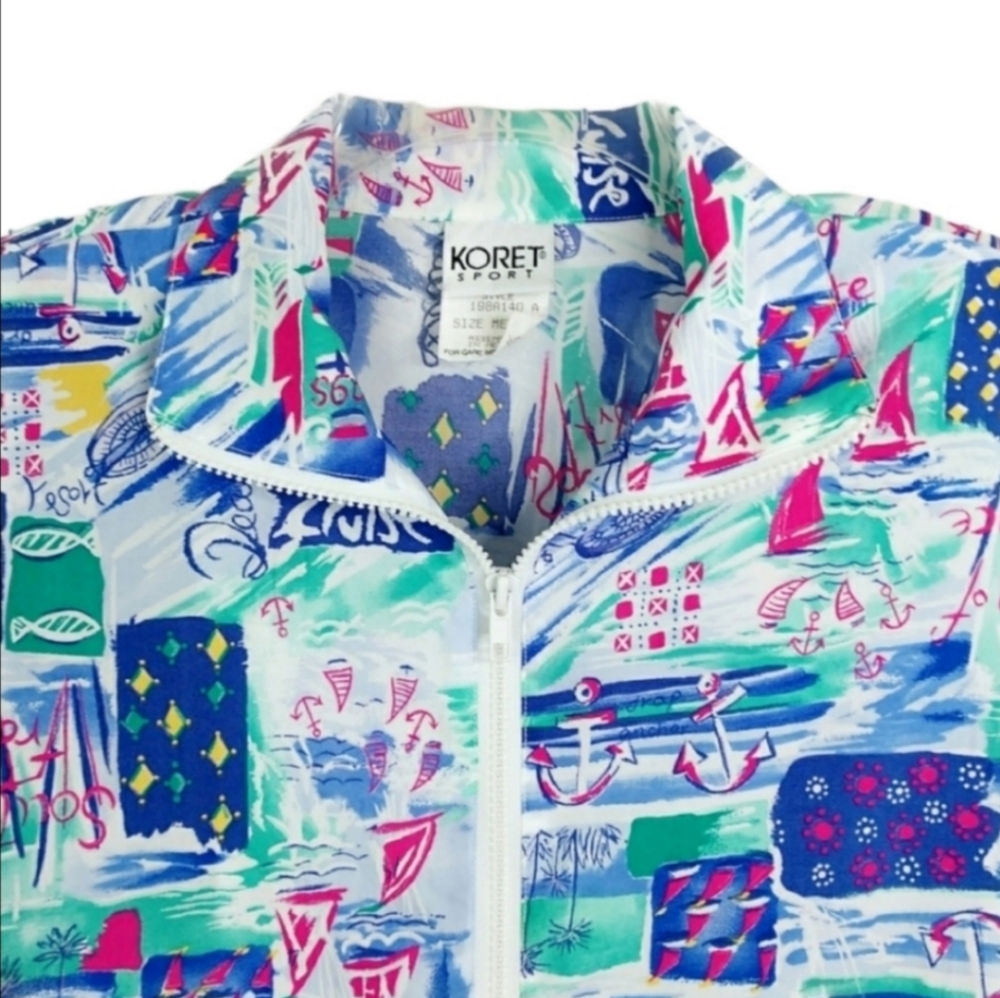 Koret Vintage Nautical Sail Boat 90s Zip Up Bomber Jacket Women's Size Medium M - Picture 5 of 8
